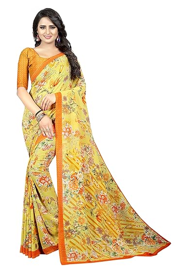 Georgette with Blouse Piece Saree (SDPL-Kimaya 16_Yellow_Free Size)