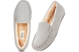 Floopi Women Slippers Moccasins, Soft Faux Fur Lining with Cozy Memory Foam, Ladies House Slippers for Women with Indoor & Outdoor Anti-Skid Sole