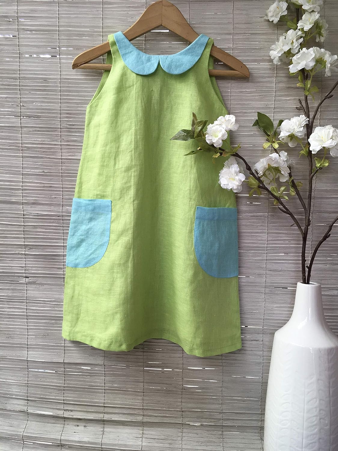 green linen dress