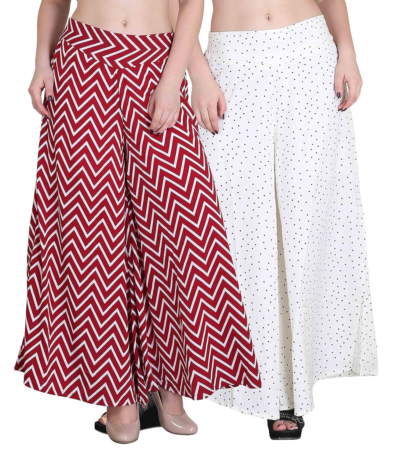jollify regular fit women's white red color plazzo(pack of 2)
