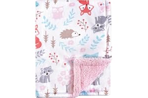 Hudson Baby Unisex Baby Plush Mink and Sherpa Blanket, Girl Woodland, One Size