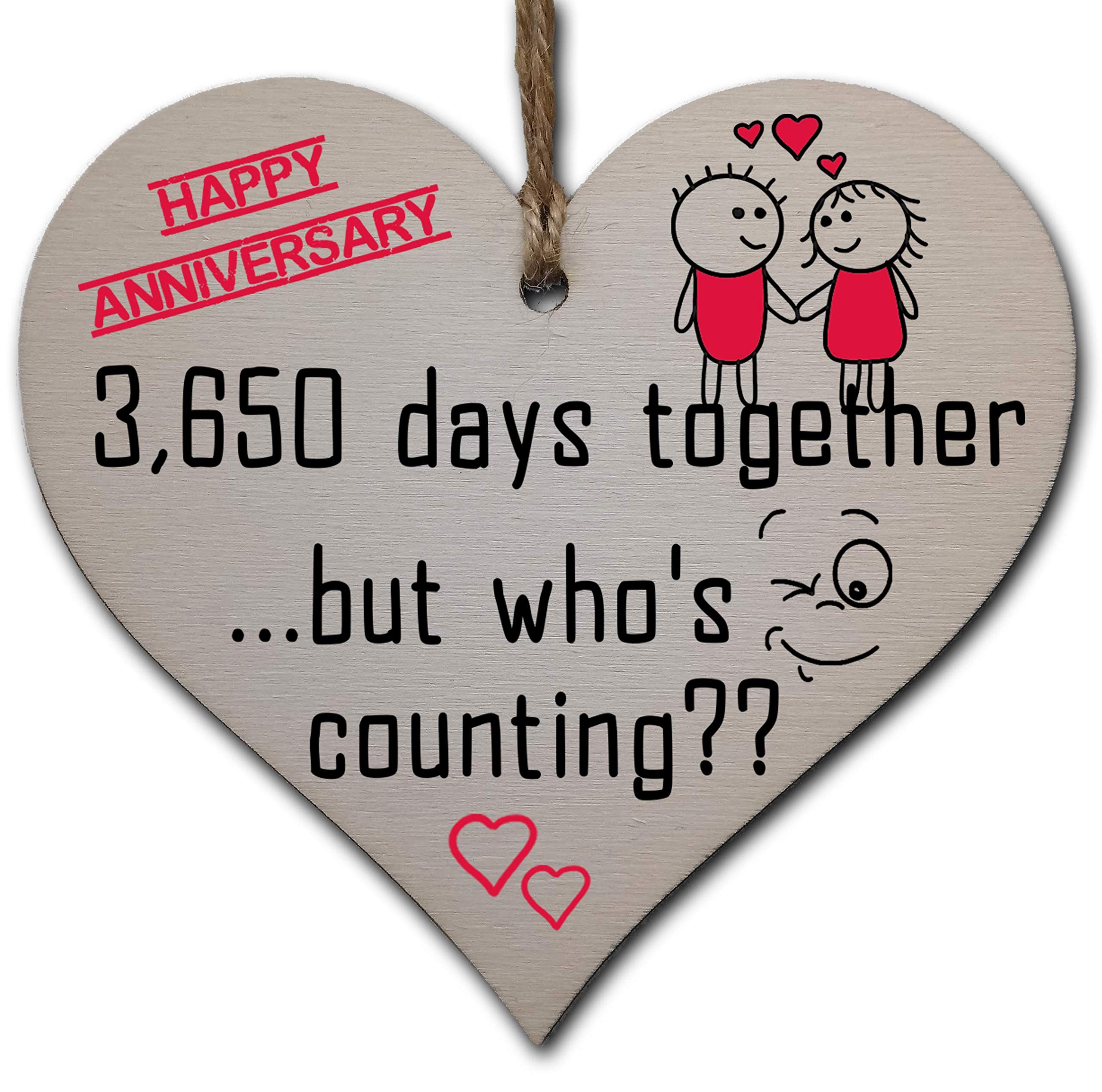 Handmade Wooden Hanging Heart Plaque Gift to Celebrate 10th Wedding Anniversary Husband Wife Someone Special Keepsake
