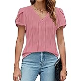BMJL Womens Dressy Casual Tops Summer Textured Petal Short Sleeve Shirts Business Work Blouses Trendy Outfits 2024
