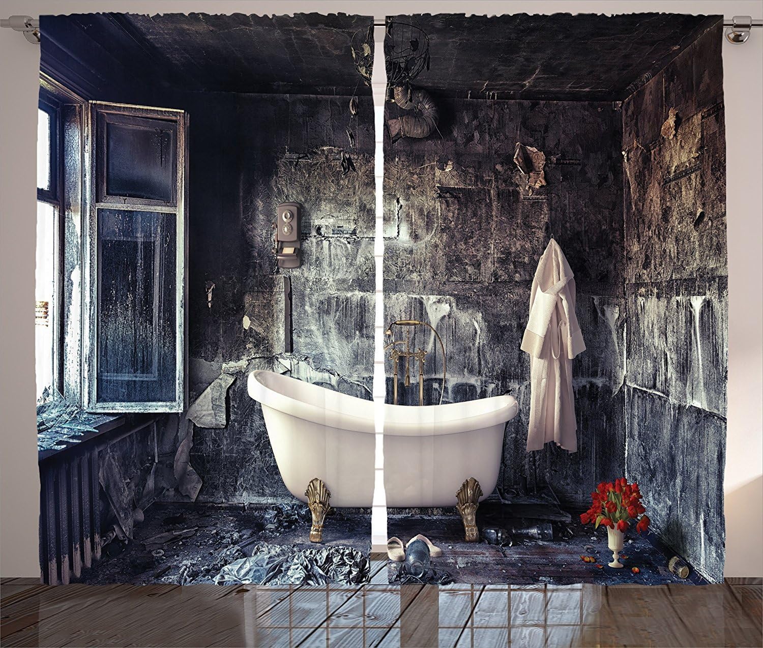 Antique Decor Curtains Bathtub In Old Room Bathroom Fresh Flower Bouquet In Vase Victorian Retro Style Living Room Bedroom Decor 2 Panel Set Amazon Co Uk Kitchen Home