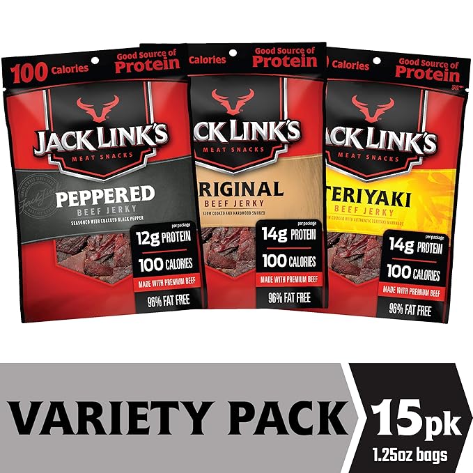 Jack Links Beef Jerky Variety Pack 15 125 Oz Bags Variety Pack Includes Original Teriyaki And Peppered Beef Jerky Great For Lunch Boxes Good