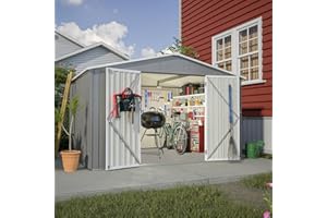 Evedy 10' x 8' Outdoor Storage Shed, Galvanized Metal Steel Shed,Double Door W/Lock, 10FT x 8FT Metal Storage Shed,Garden Storage,Utility and Tool Storage for Garden, Backyard, Patio, Outside use