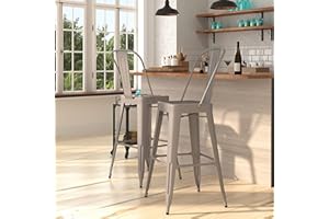 Merrick Lane Dothan Series Bar Height Stool - Silver Finish - Metal Frame with Cross Bracing - Convenient Removable Back - Integrated Footrest