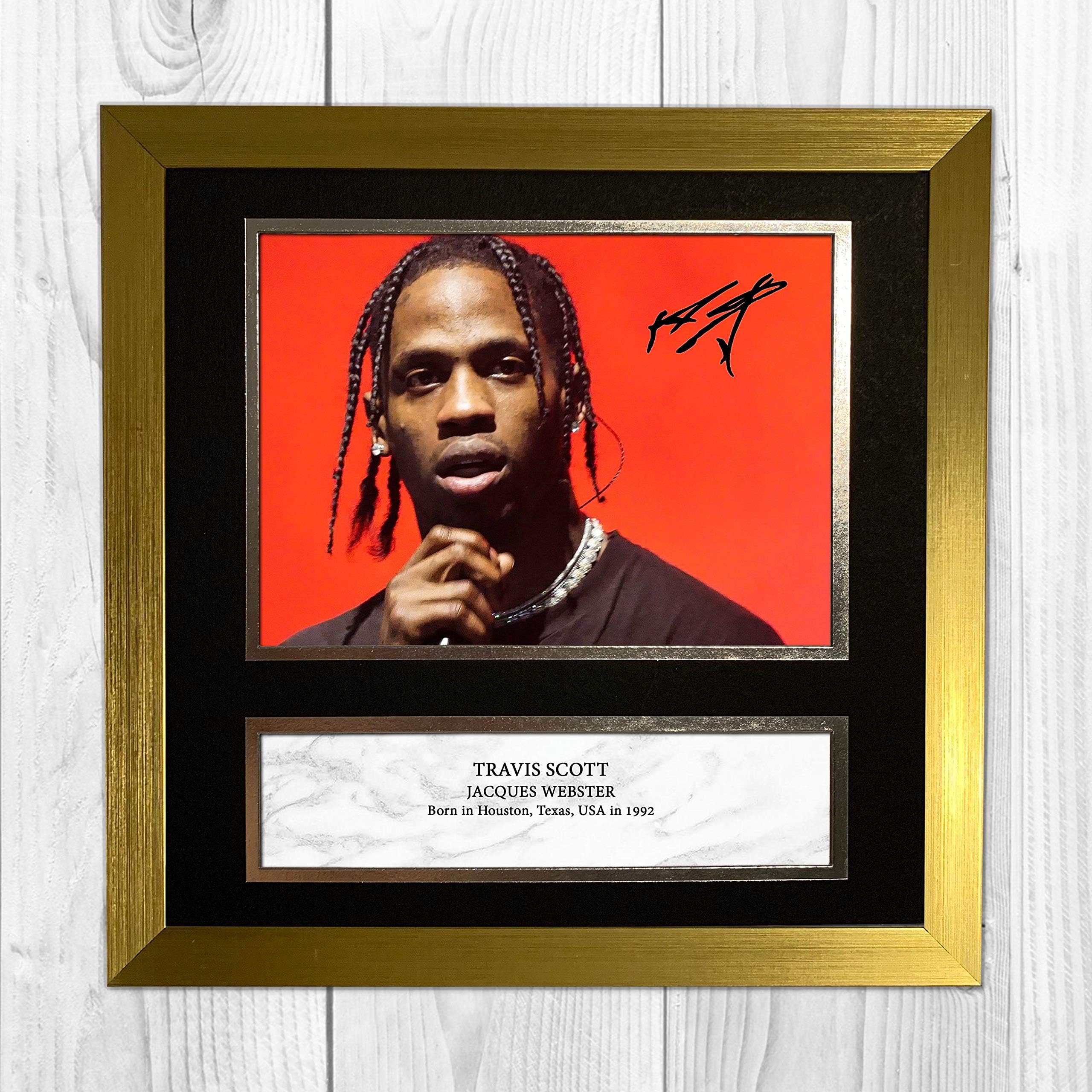 Travis Scott 1 NDW Signed Reproduction Autographed Wall Art - 10 inch x 10 inch Print (Gold frame)