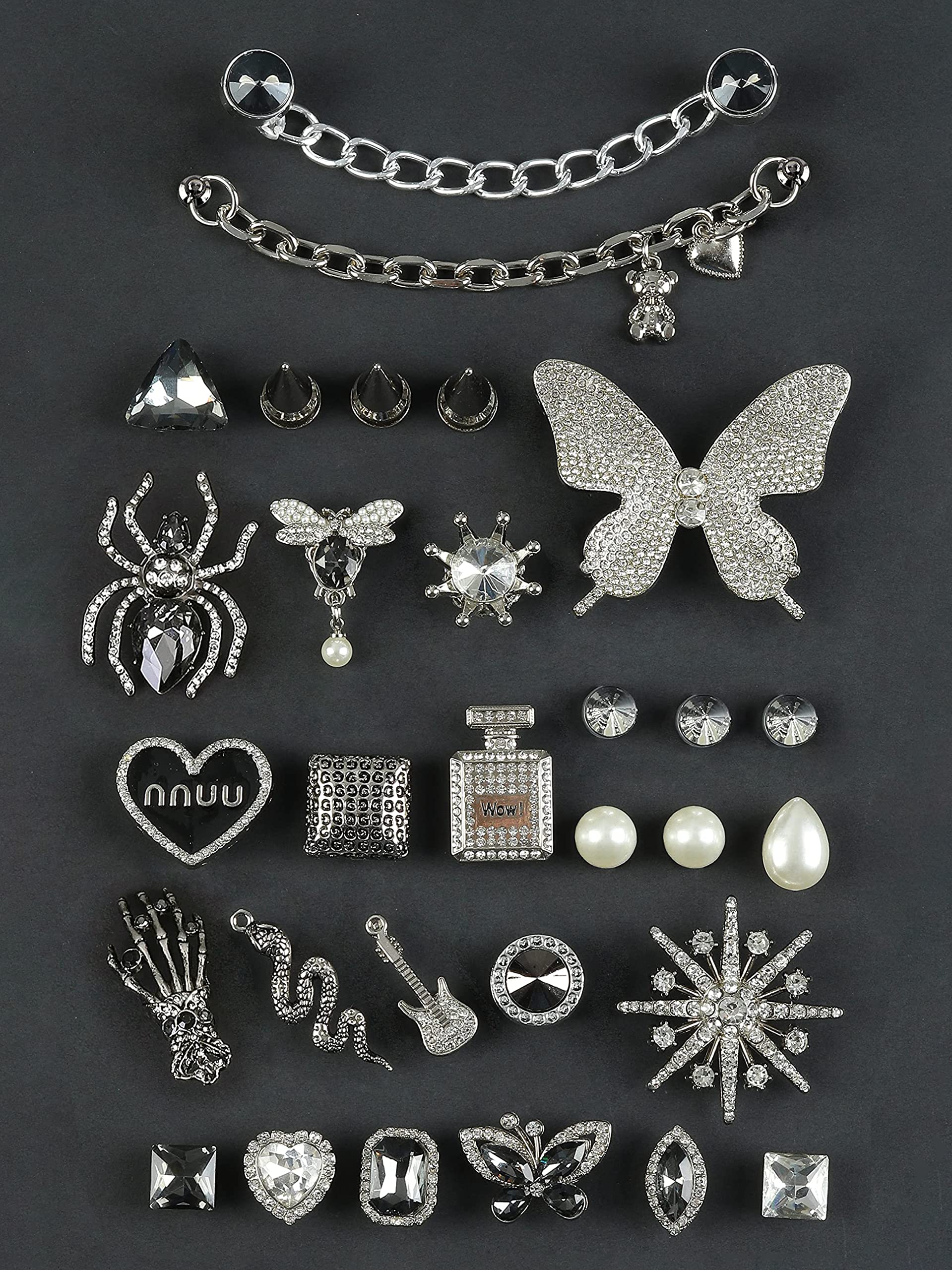 Chic Bling Shoe Charms Gold and Sliver Designer Jewels Pretty Cute Chains Decorations Accessories for Women Girl Adults