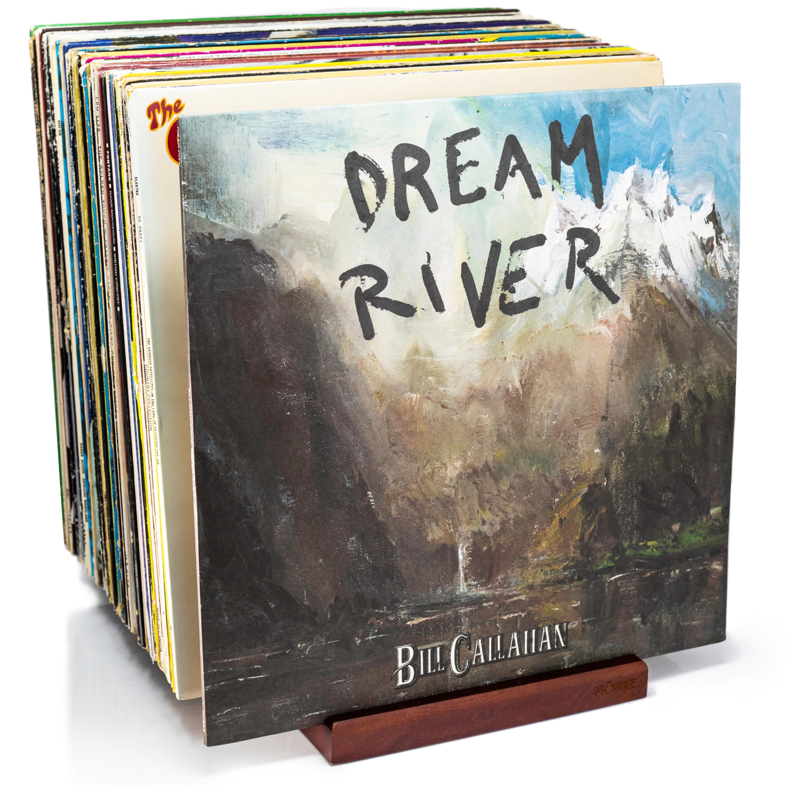 MÖNKE Premium Vinyl Record Storage - a Mid-Century Style Record Holder, 50 LP Capacity - with a Now-Playing Record Display Groove (Brown)