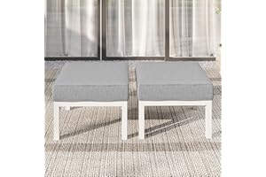 Solaste Outdoor Footstools Patio Ottoman Set of 2, Aluminum All-Weather Outdoor Footrest Seat with Removable Cushions, Patio Furniture Ottomans for Garden, Backyard, Poolside-White