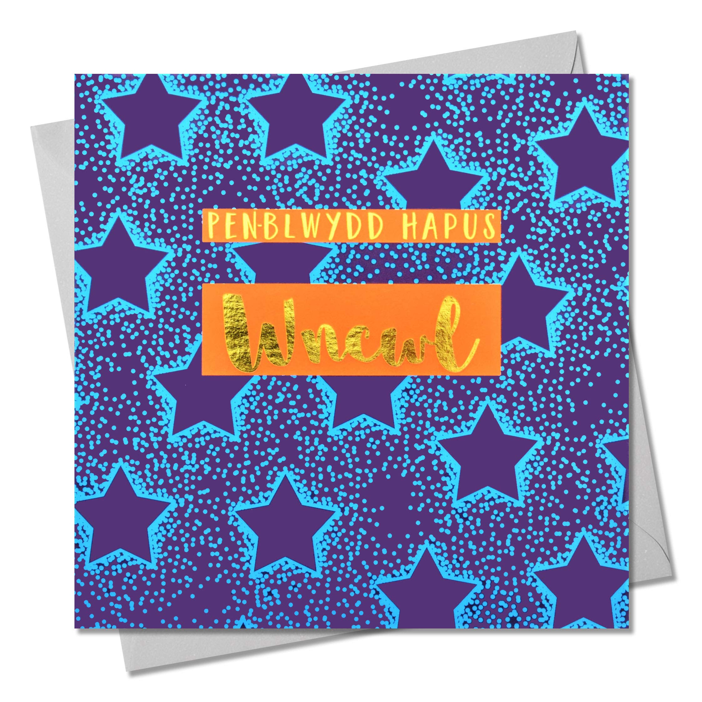 Claire Giles Greeting Cards, Welsh Happy Birthday Uncle Card, Penblwydd Hapus Wncwl, Text Foiled in Shiny Gold