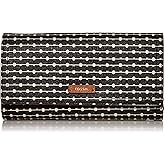 Fossil Women's Logan Faux Leather Wallet RFID Blocking Flap Clutch Organizer, Black Stripe
