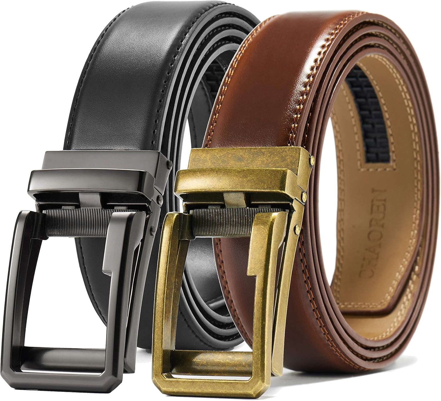 Chaoren Leather Ratchet Belt 2 Pack Dress with Click Sliding Buckle 1 1