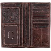 F&L CLASSIC Men's RFID Vintage Look Genuine Leather Long Bifold Wallet Checkbook Wallets,hard wax crunch,240-52