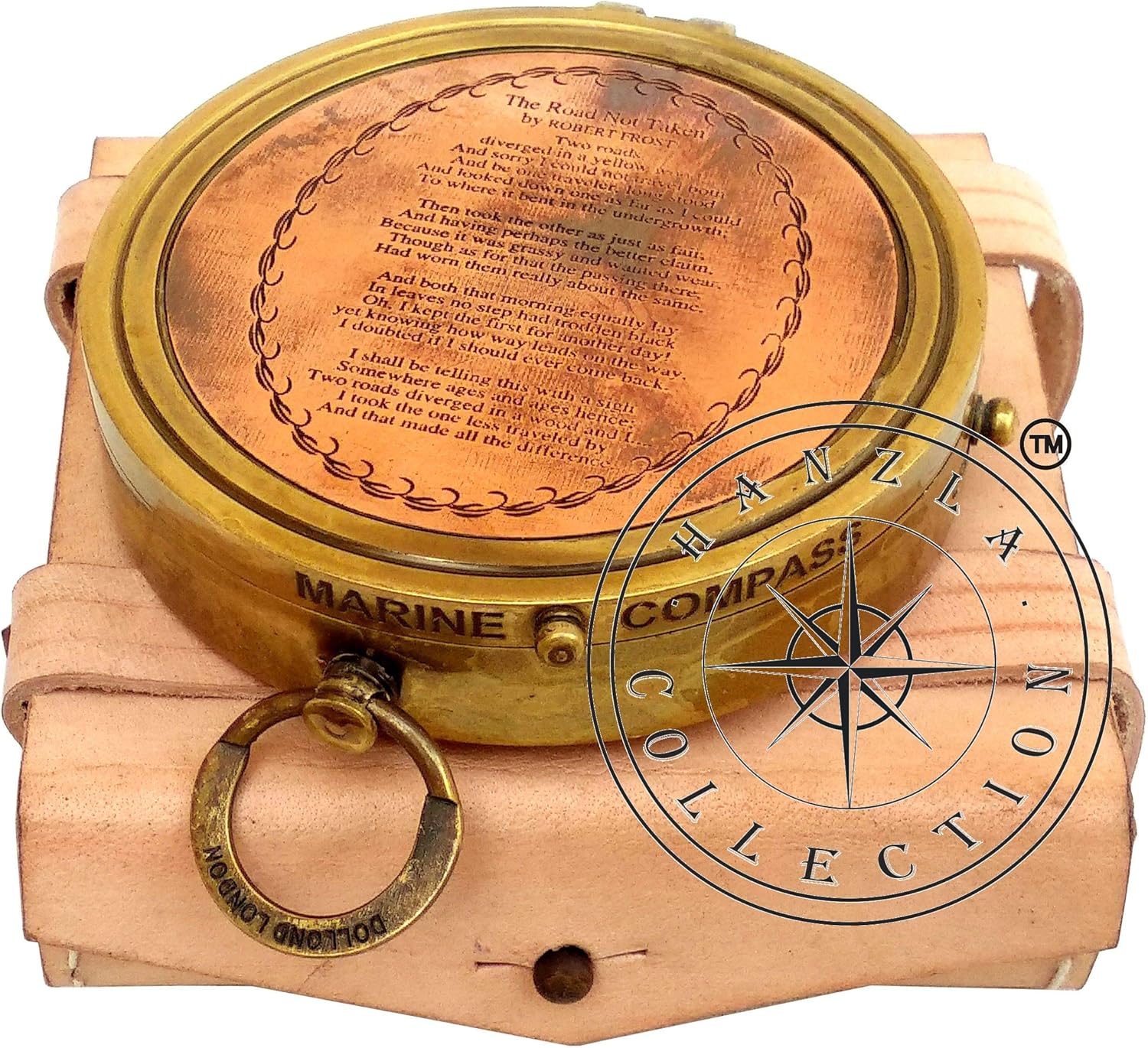 Antik Finish Lederetui Messing Inkl Mit Gravur Robert Frost Gedicht Hanzla Collection Kompass Tasche Sport Freizeit Sportelektronik