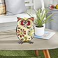 Deco 79 Metal Owl Decorative Garden Sculpture Indoor Outdoor Garden Statue with Floral Pattern, Outdoor Sculpture 8" x 4" x 11", Yellow