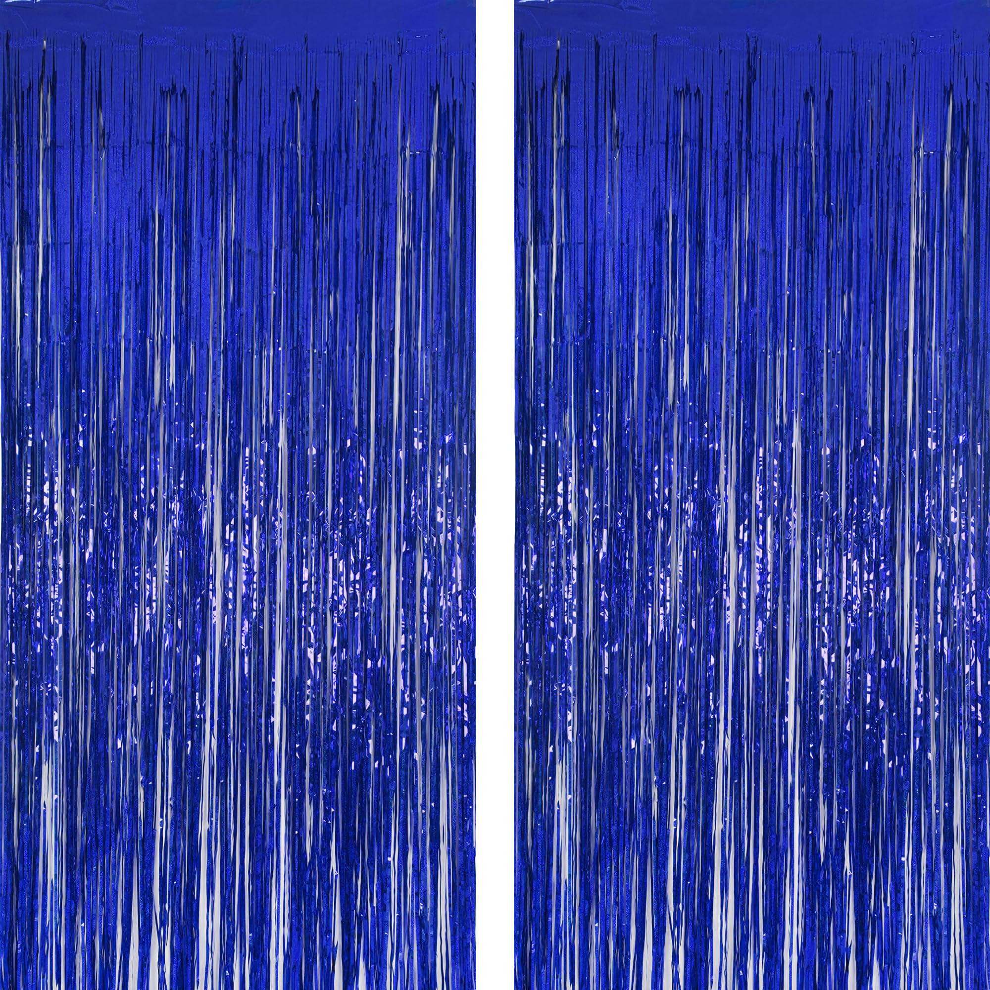 MALANKU Blue Tinsel Metallic Foil Fringe Curtain Backdrop, 2Pack 3.2ft x 8.2ft Tinsel Doorway Wall Decorations for Birthday Graduation Bachelorette Baby Shower Party