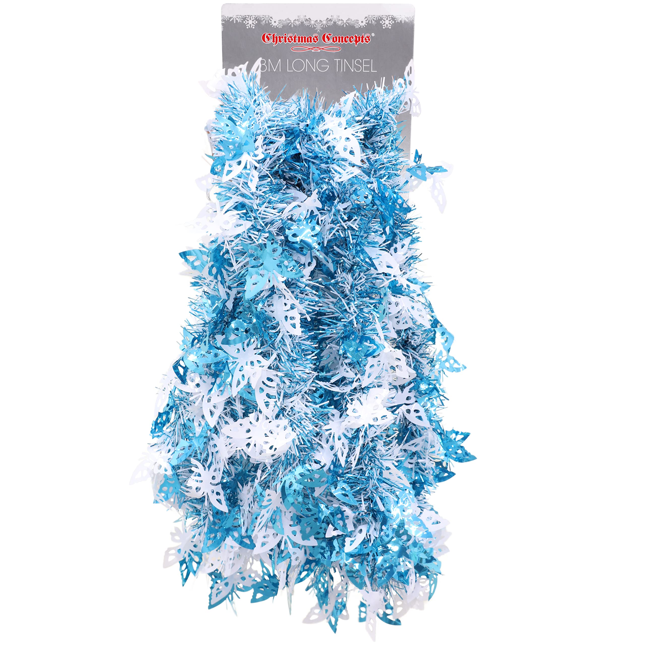 Christmas Concepts® 3m (9.8ft) Chunky/Fine Christmas Tinsel - Christmas Decoration Tinsel (Blue & White with Butterflies)