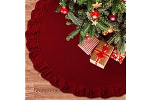 Weldomcor Knit Christmas Tree Skirt, Red Xmas Tree Skirt 36 Inches Large Vintage Boho Knitted Burgundy Under Tree Rug Skirt R