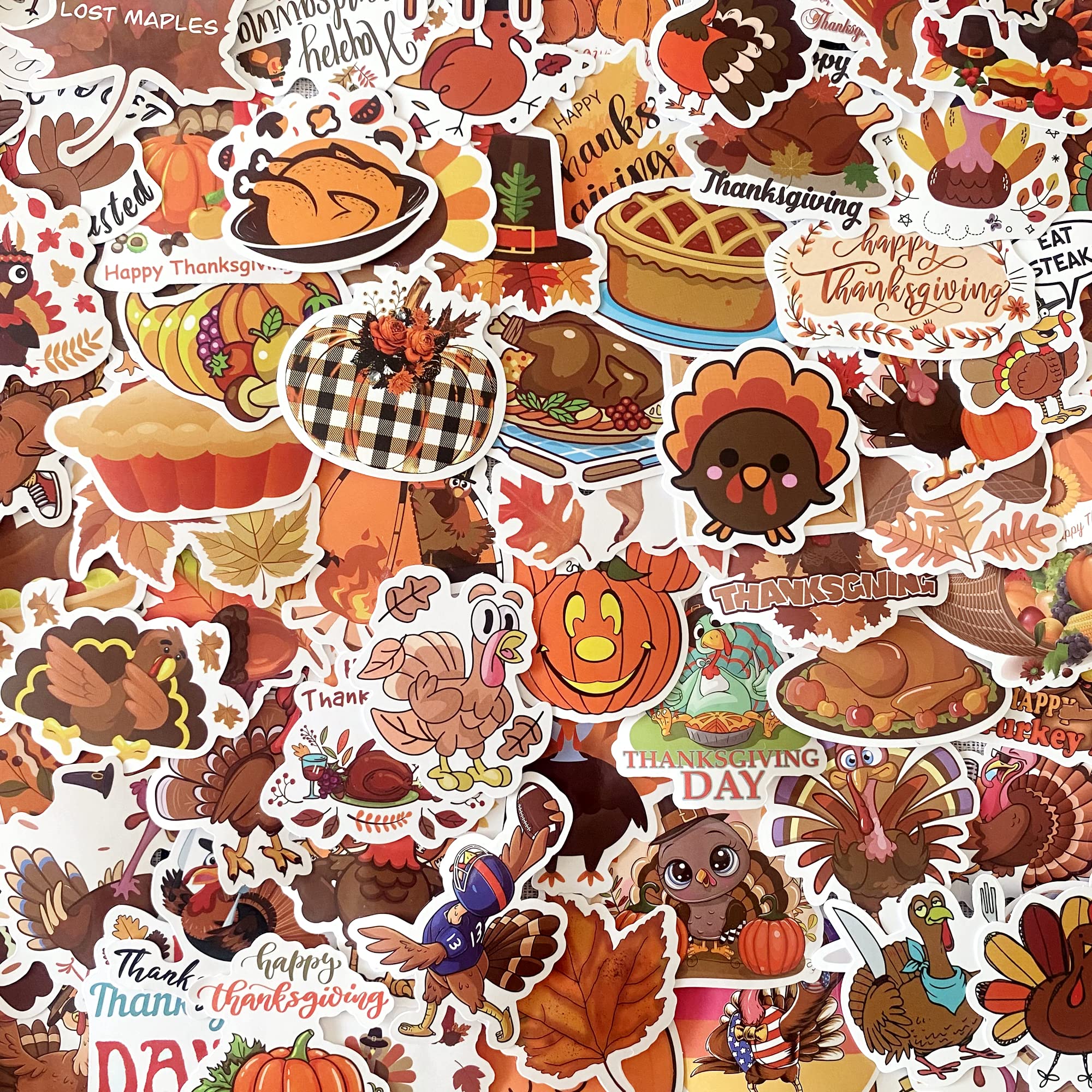 AOWDIAO Thanksgiving Stickers 200 Pcs Cute Thanksgiving Vinyl Stickers for Water Bottles Envelopes Scrapbooking Crafts Funny Fall Hoilday Stickers for Kids Teens Adults