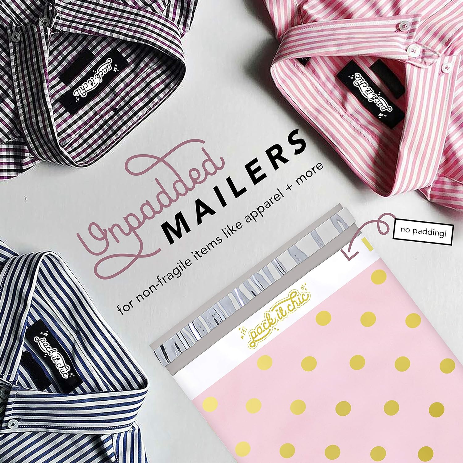 Pack It Chic - 10X13 (100 Pack) Pink Polka Dot - Thank You Poly Mailer Envelope Plastic Custom Mailing & Shipping Bags - Self Seal (More Designs Available) : Office Products
