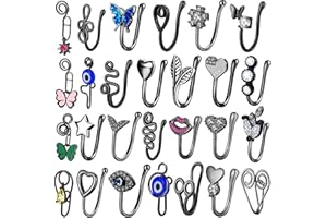 SENNI SEENI Fake Nose Ring Ear Cuff Clip on Helix Cartilage Earring Non Piercing Faux Nose Cuffs for Non Pierced Nose Fake Septum Nose Rings (27pcs Black style 1)