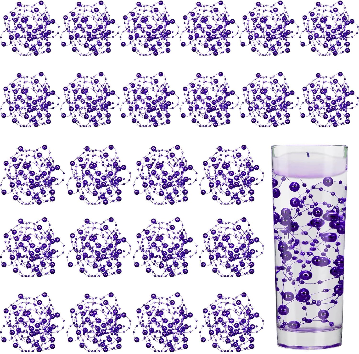 Vase Fillers - 24 Pcs Artificial Pearl String for Floating Candle Faux Pearls Beads String Pearl Party Garland Decoration for Vases Filler Wedding Centerpiece Christmas Party Decor (Dark Purple)