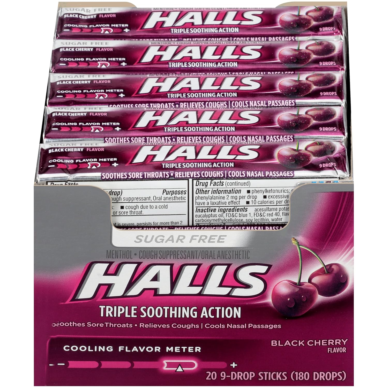 Halls Sugarfree Stick, Black Cherry, 20Count, 9Piece