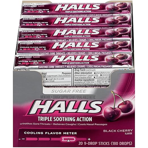 Halls Sugarfree Stick, Black Cherry, 20Count, 9Piece