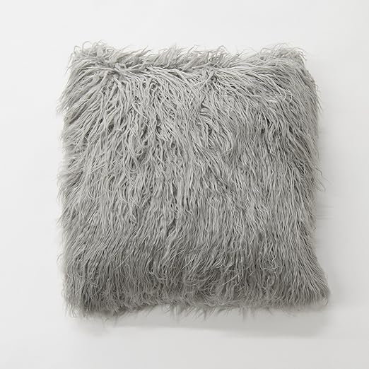 Amazon Com Best Home Fashion Grey Mongolian Lamb Faux Fur Pillow