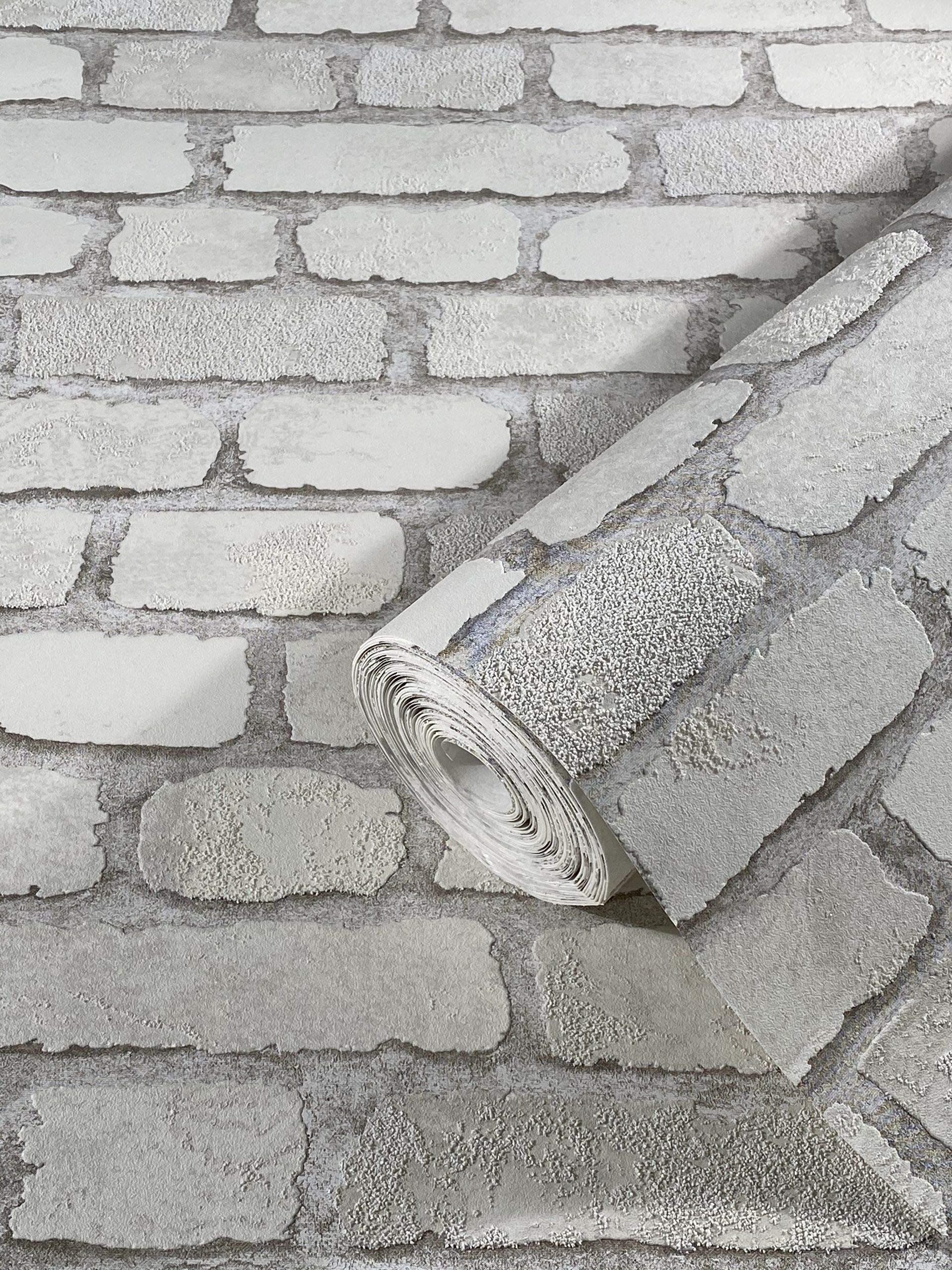 Marburg Stone Wallpaper 3D White Brick Optics Brick Effect Rustic for Bedroom Living Room Stone Pattern Wallpaper Stone Optics 10.05 x 0.53m