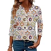 LOMON Womens Tops 3/4 Sleeve Botton Down Shirts Casual V Neck Tunic Blouses Pleated Fashion Summer Tees 2026 Trendy S-3XL
