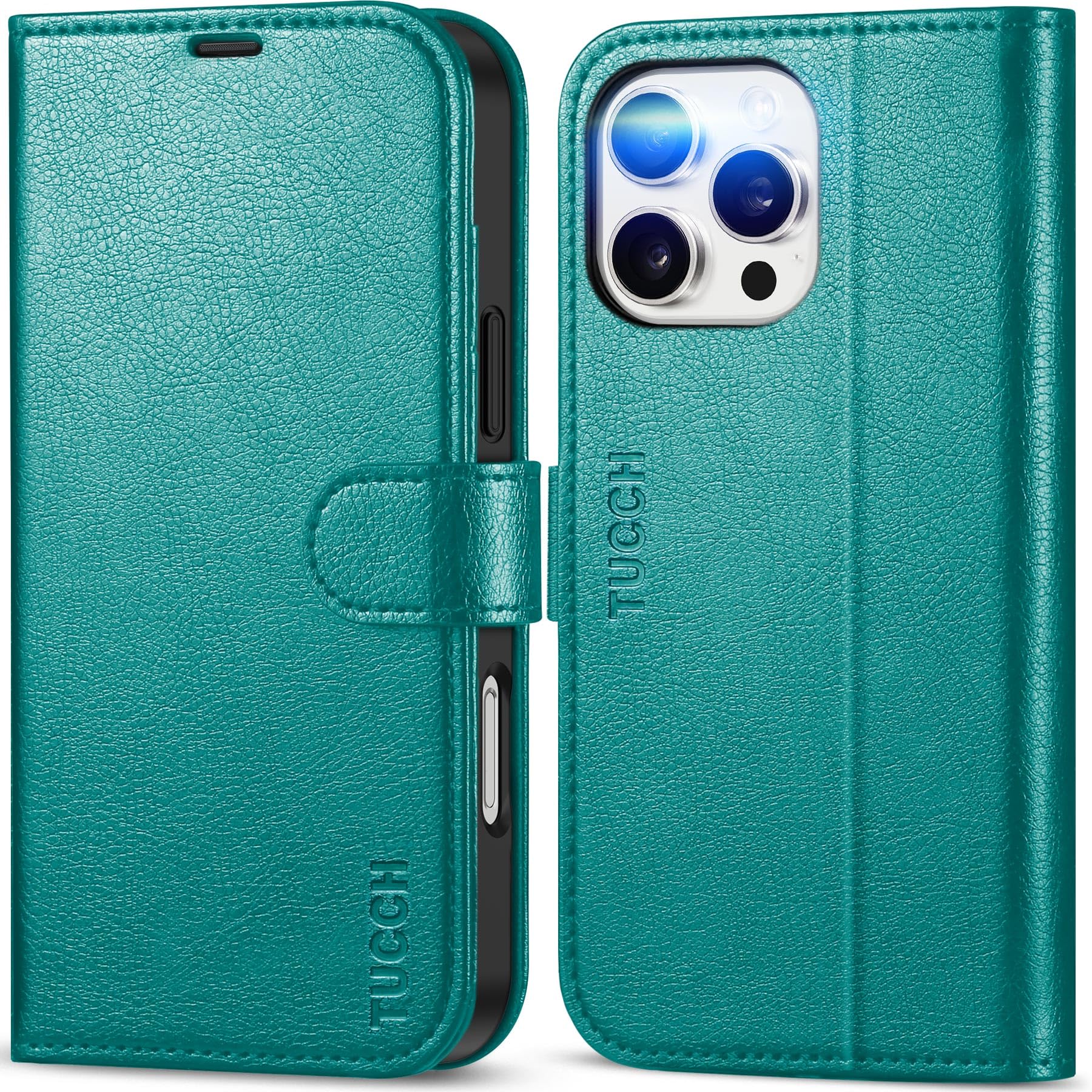 TUCCH Case for iPhone 16 Pro Max (6.9") 2024, PU Leather Wallet Magnetic Protective Foldable Cover with[RFID Blocking]Card Holders[Shockproof TPU][Viewing Stand]Compatible with iPhone16 Pro Max, Cyan