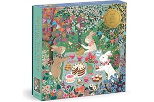 Galison Spring Tea Party – 500 Piece Foil Jigsaw Puzzle Featuring Beautiful Artwork of Rabbits Enjoying A Tea Party