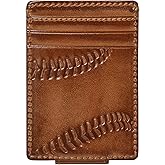 House of Jack Co. Baseball Slim Money Clip Wallet for Men, Strong Magnetic Front Pocket Card Holder, Full Grain Cowhide Leather Wallet, Brown