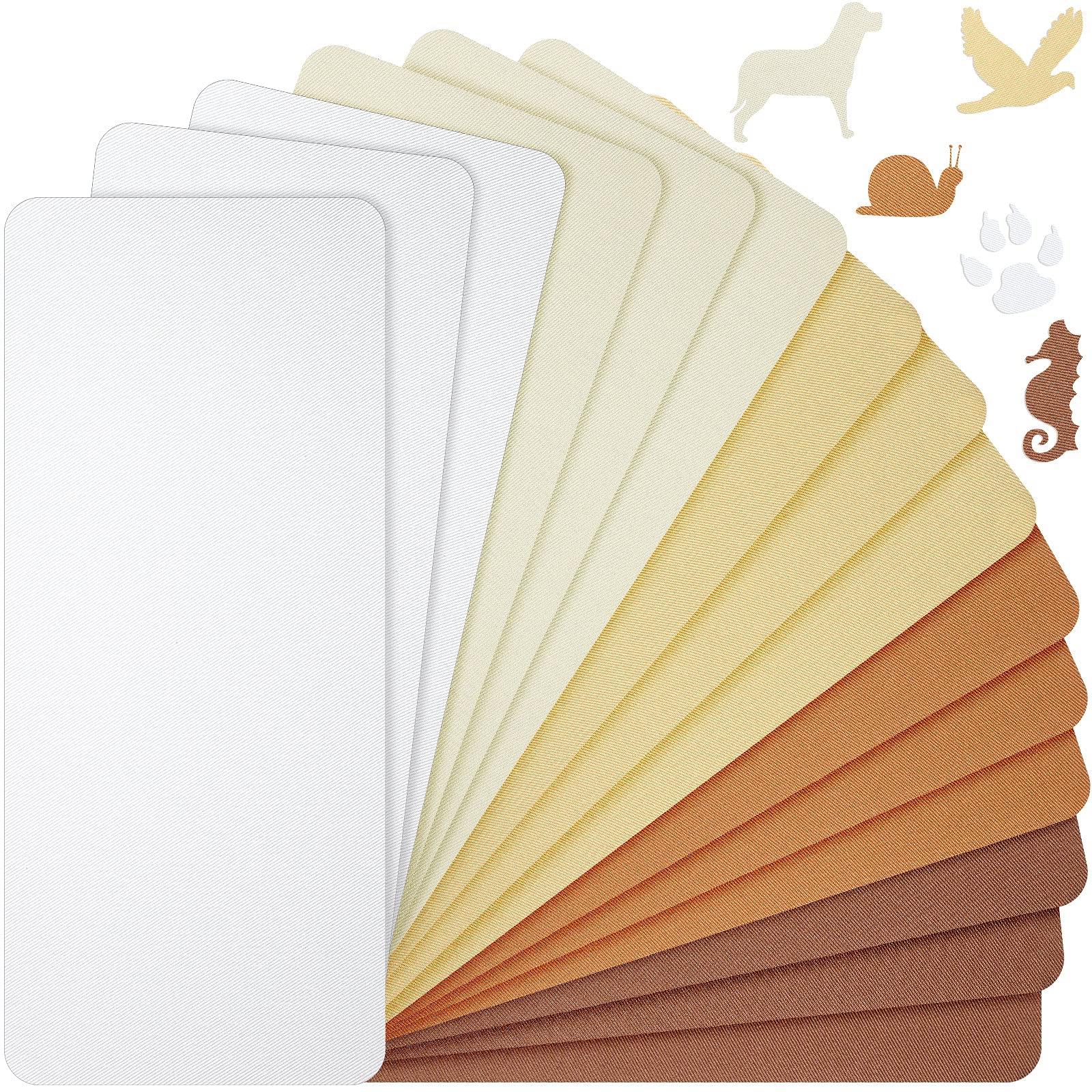 15 Sheets Iron-On Mending Fabric 4.92 x 11 Inch Clothes Patches Repair Kit for Fixing Couch Pants Pockets Holes Knees Elbow (Khaki, Brown, White, Beige, Earthy Yellow)