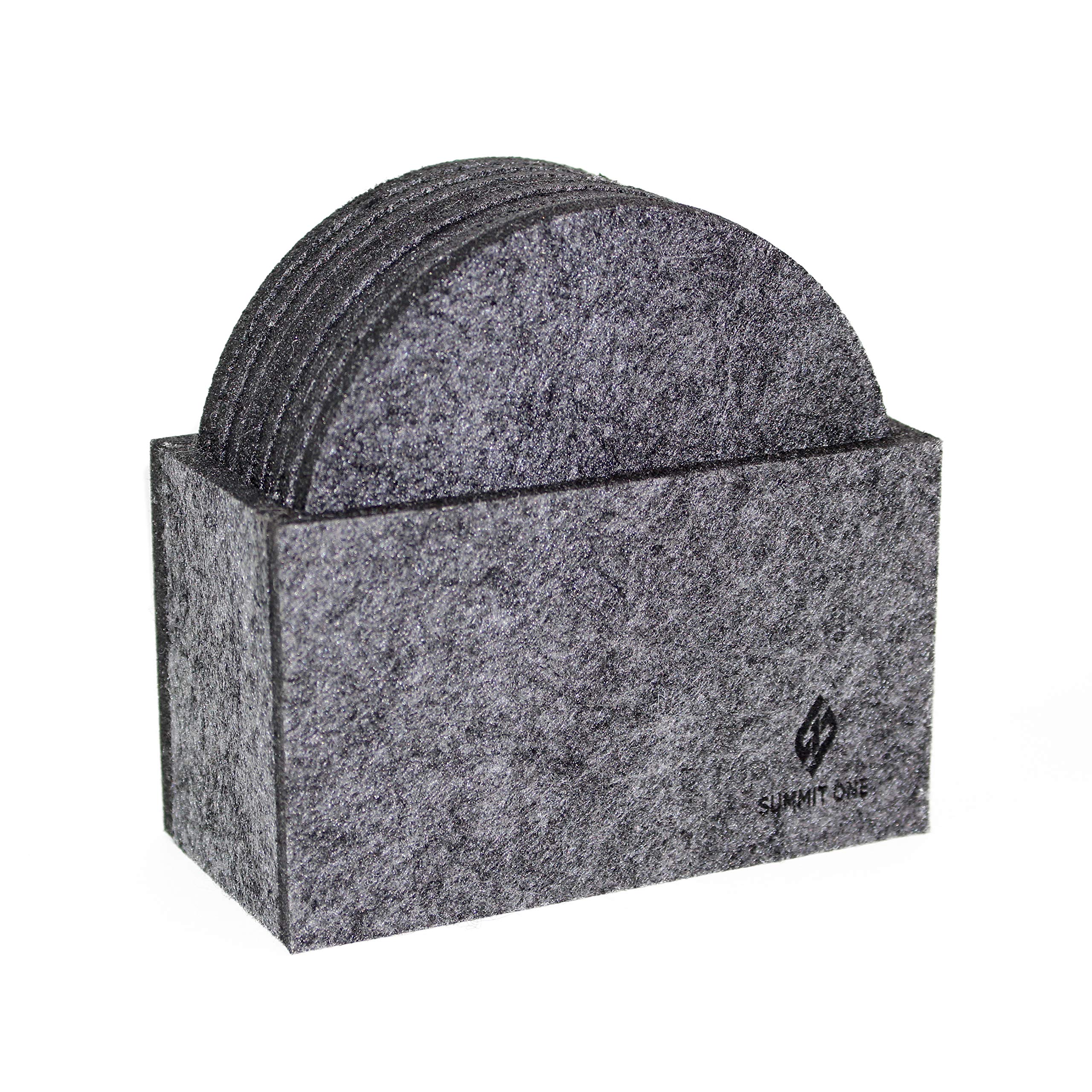 Summit One Premium Felt Absorbent Coasters, Set of 8 (4 Inch Round, 5mm Thick) - Super Absorbent Coasters For Drinks - Includes Matching Felt Coaster Holder in Gift Box