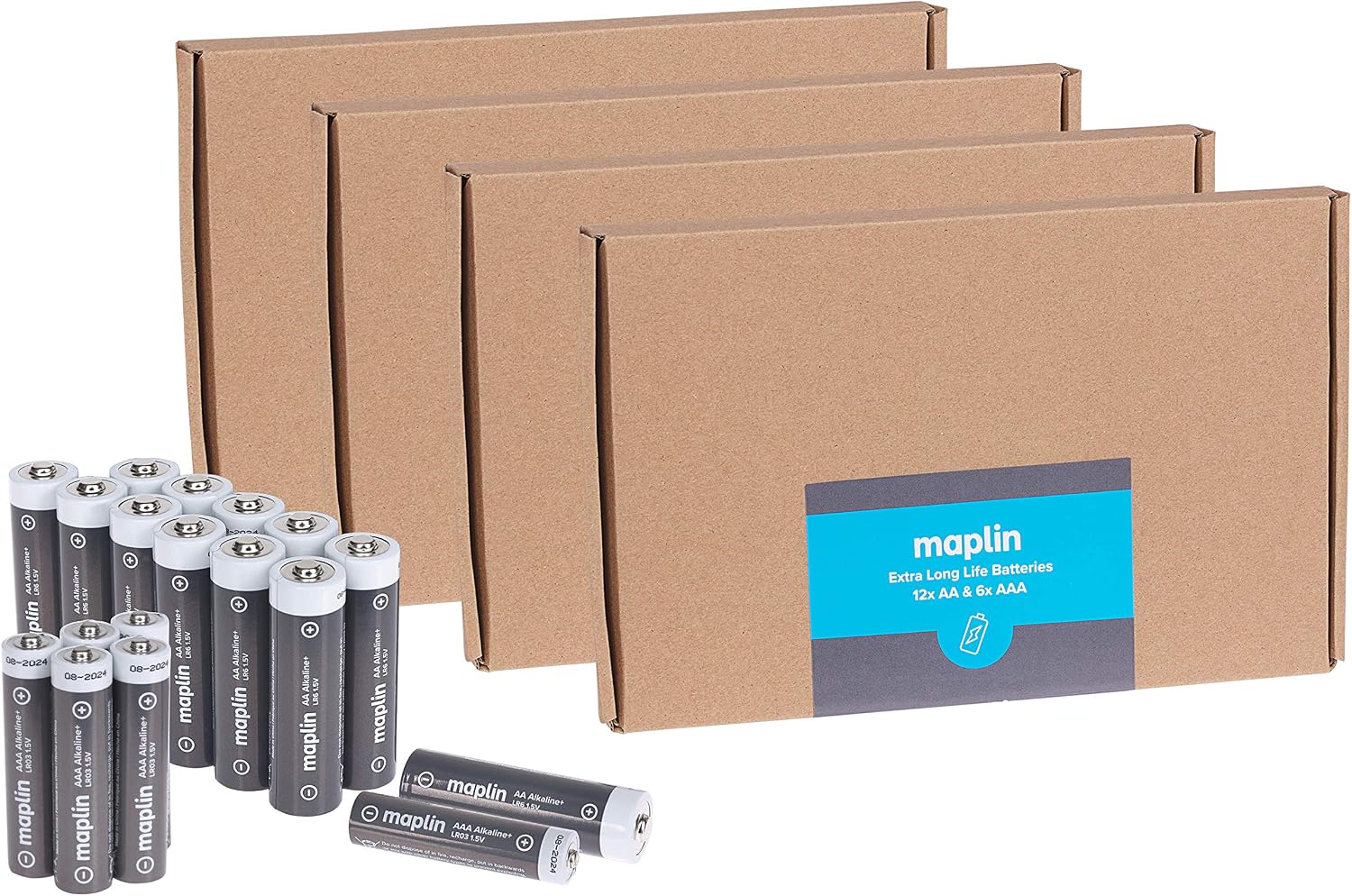Maplin 48x AA LR6 / 24x AAA LR03 1.5V Alkaline Batteries (Triple A) 7 Year Shelf Life High Performance, Blue or Grey - Image 5