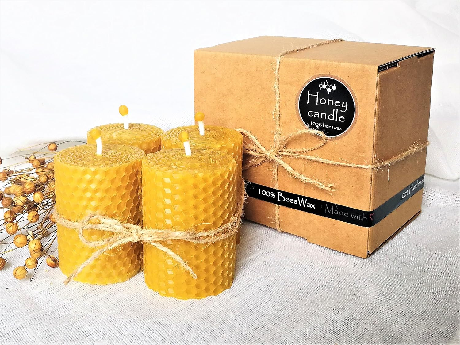 100 Beeswax Candles Set of 4 Candles Size H 6.5 x W 4.5 cm