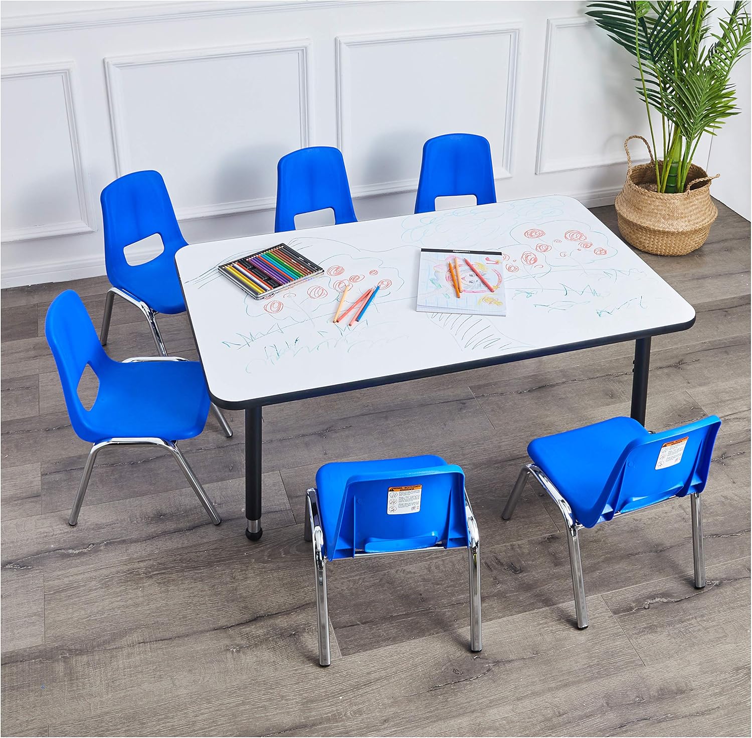  Basics School Classroom Stack Chair, 10-Inch Seat Height - 6-Pack, Chrome Legs, Blue: Industrial & Scientific