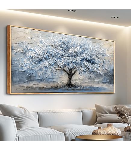 30x60 Inches Framed Canvas Wall Art - Lakeside Forest Landscape Watercolor Painting, Large Ready To Hang Decor For Living Room Bedroom Office