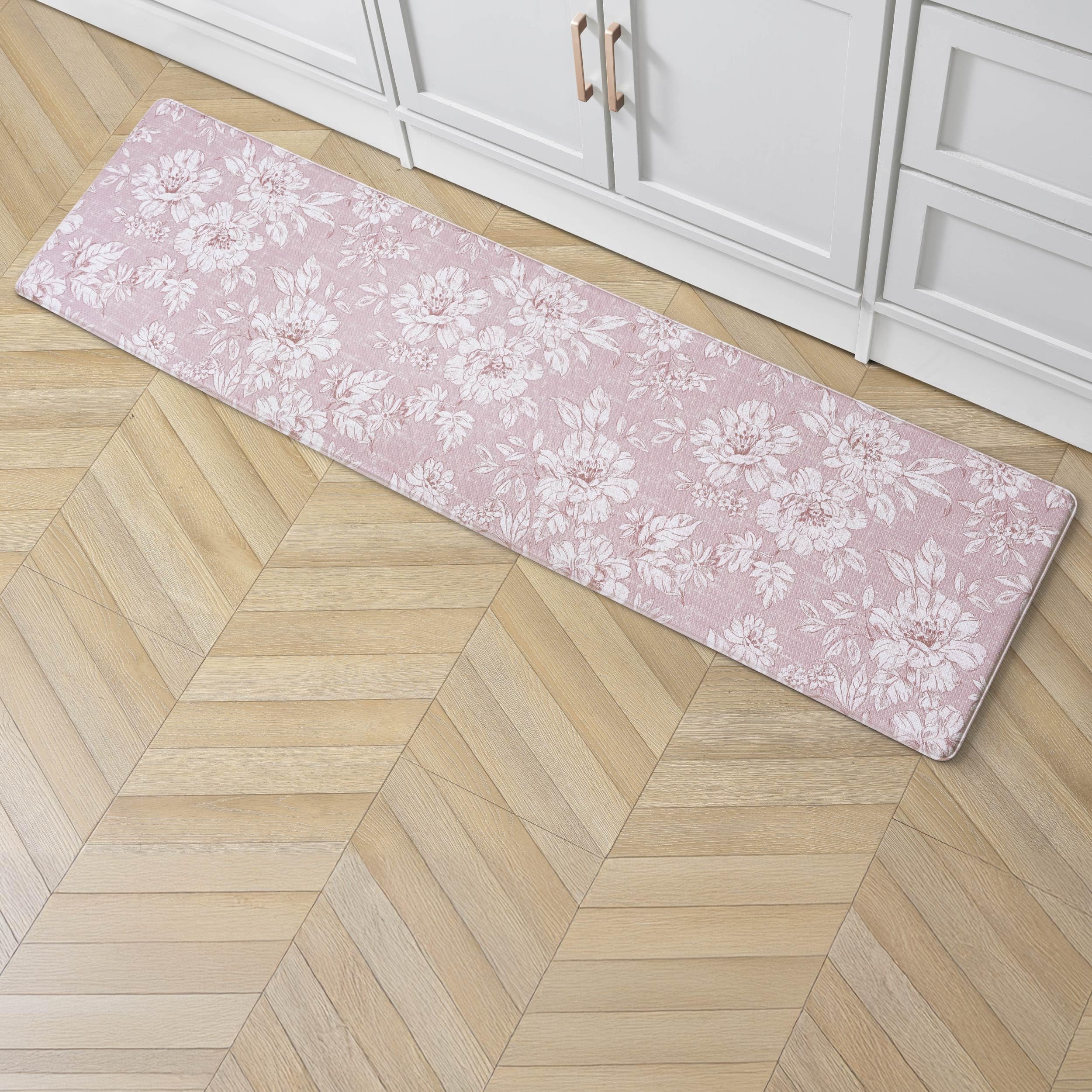 Photo 1 of Laura Ashley - Anti-Fatigue Kitchen Mat, Iris Floral Design, Stain, Water & Fade Resistant, Cooking & Standing Relief, Non-Slip Backing, Measures 17.5" x 60", Soft Pink Iris