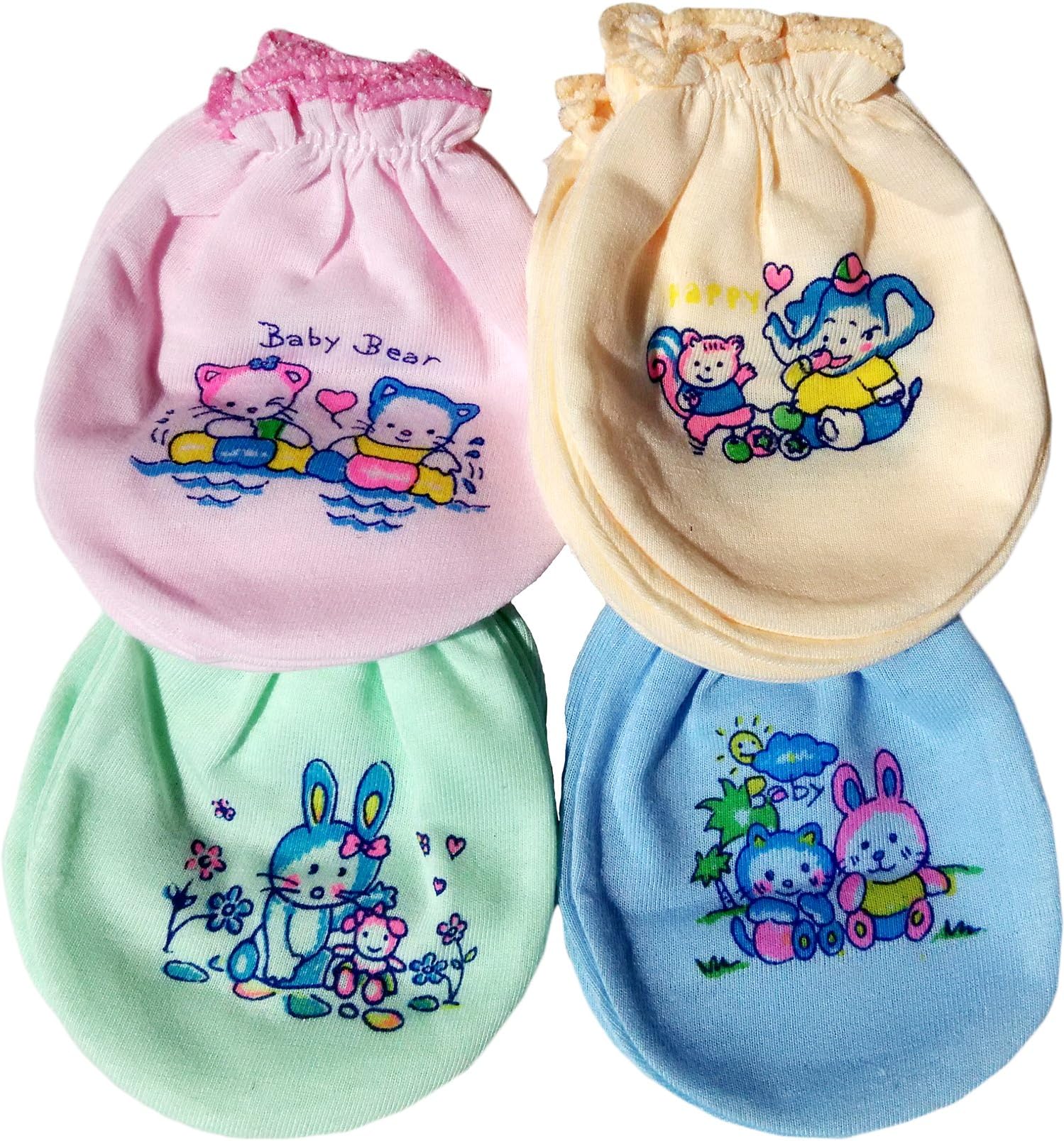 Fancyadda Babys' Cotton Soft Mittens (Multicolour)- Pack of 4