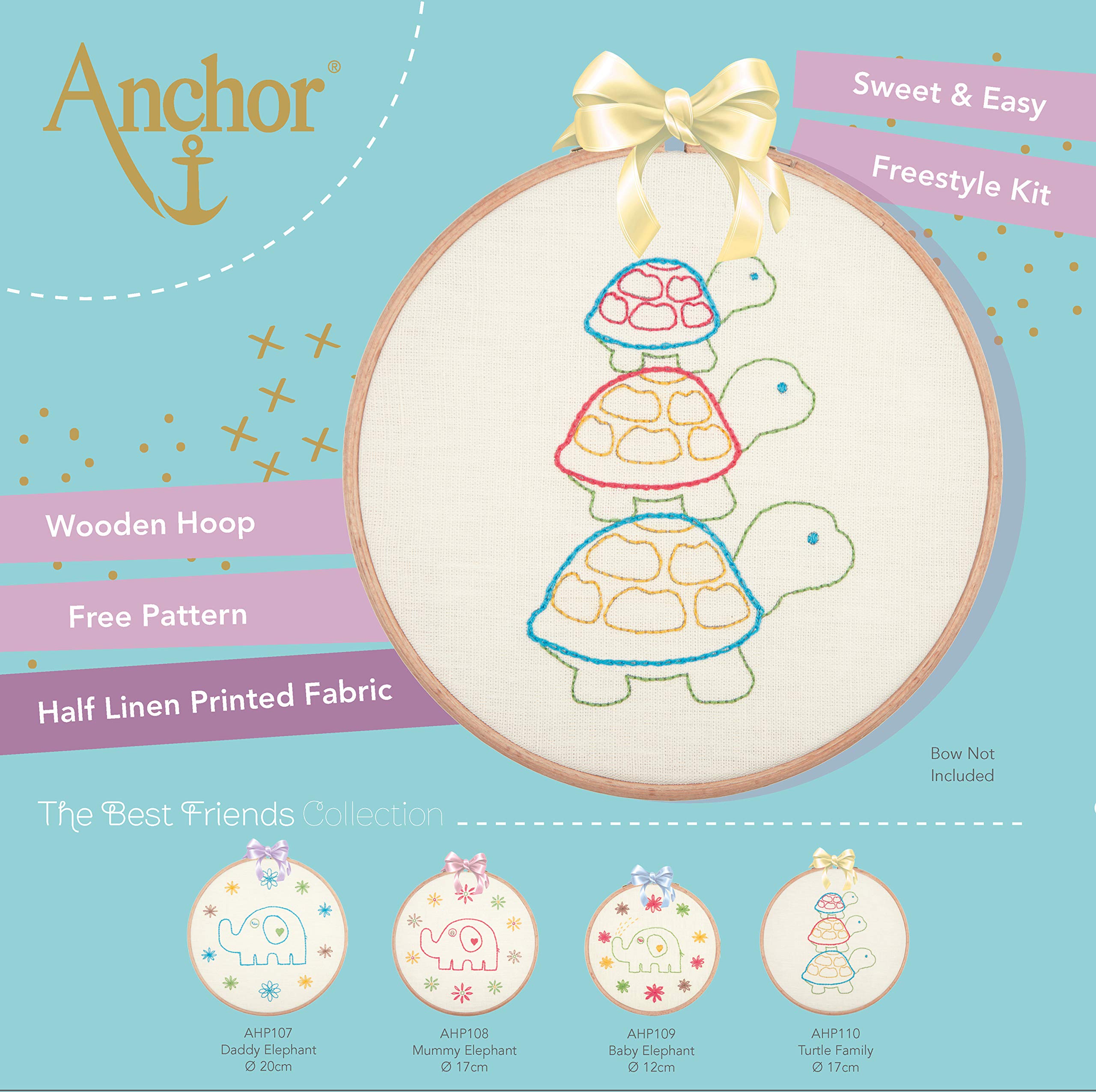 Anchor Embroidery Hoop Kit: Turtle Family, Multi-Colour, 17 x 17cm
