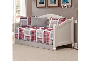 MK HOME LLC Mk Home 5pc Daybed Coverlet Set Patchwork Plaid Gray Red Black White New