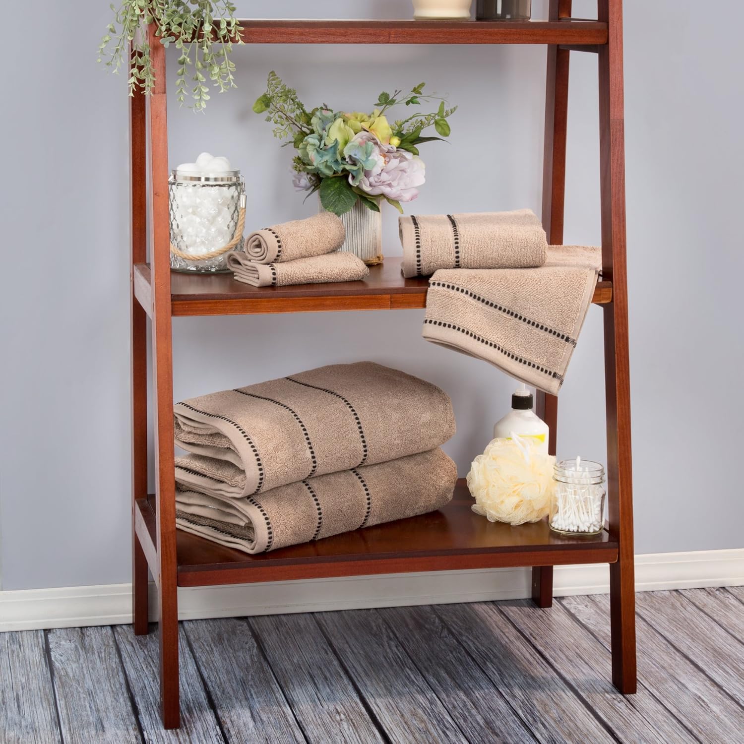 Luxury Cotton Towel Set- Quick Dry, Zero Twist and Soft 6 Piece Set With 2 Bath Towels, 2 Hand Towels and 2 Washcloths By Lavish Home (Taupe / Black): Home & Kitchen