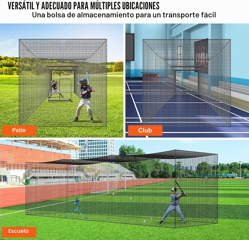 Jaula de rebatidas de basebol de 10,6 m, rede de treino profissional de softball, gaiola portátil com porta e saco de transporte, rede de educação física fechada de alta resistência, rede simples