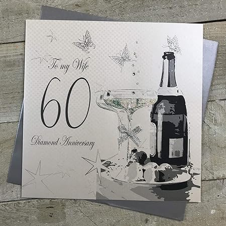 White Cotton Cards Biglietto Di Auguri Realizzato A Mano Per 60 Anniversario Di Matrimonio Nozze Di Diamante Per La Moglie Lingua Inglese Amazon It Casa E Cucina