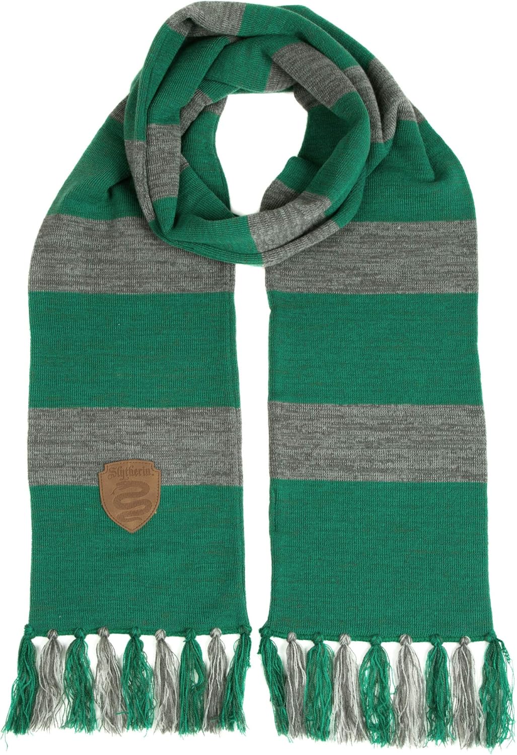 Harry Potter Slytherin Premium Knit Scarf with Patch Emblem: Clothing